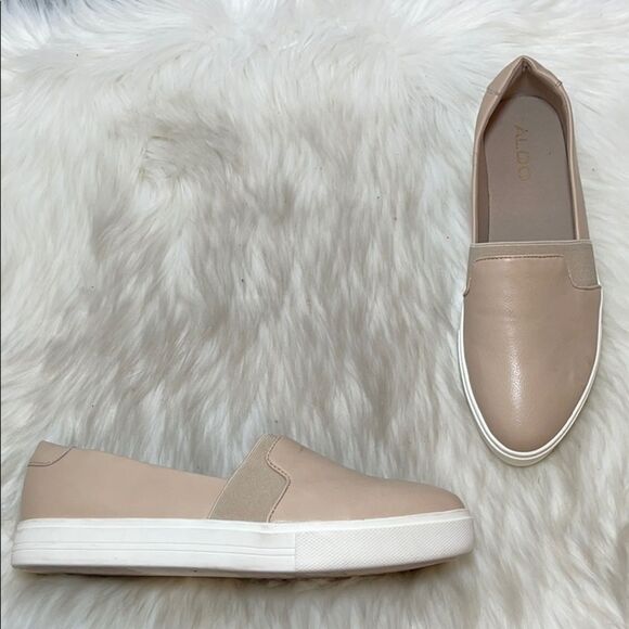 Aldo Cream Leather Slip On Sneakers Sz 8 - Picture 1 of 6